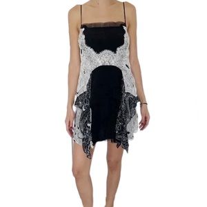 BCBGMAXAZRIA Alycia Black and White Lace Pattern Silk Dress
